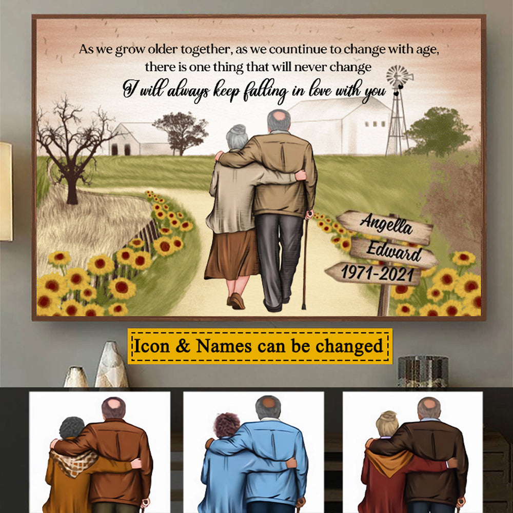 Personalized Old Couple On Farm Wedding Anniversarry Gift Horizontal Poster