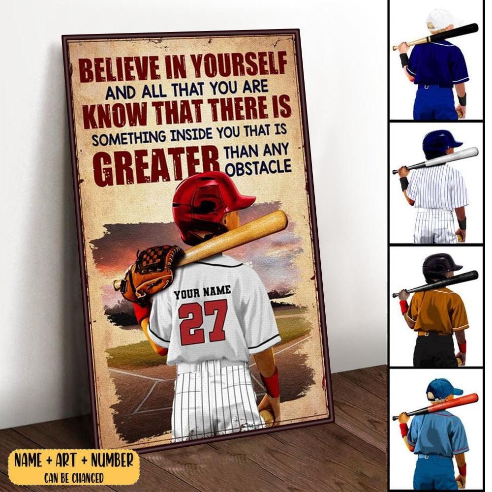 Personalized Believe In Yourself Baseball Poster - gift for grandson, gift for son