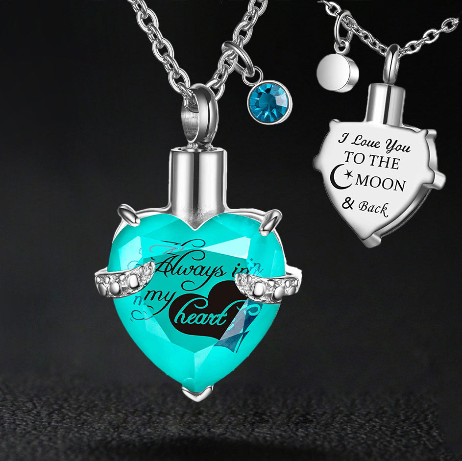 Heart Urn Necklace For Ashes - Stainless Steel Cremation Jewelry With 12 Birthstones