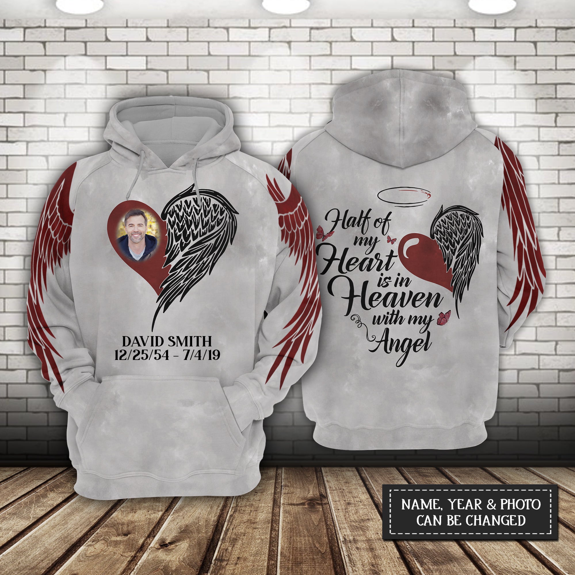 Half of My Heart is in Heaven With My Angel Personalized All Over Print Hoodie