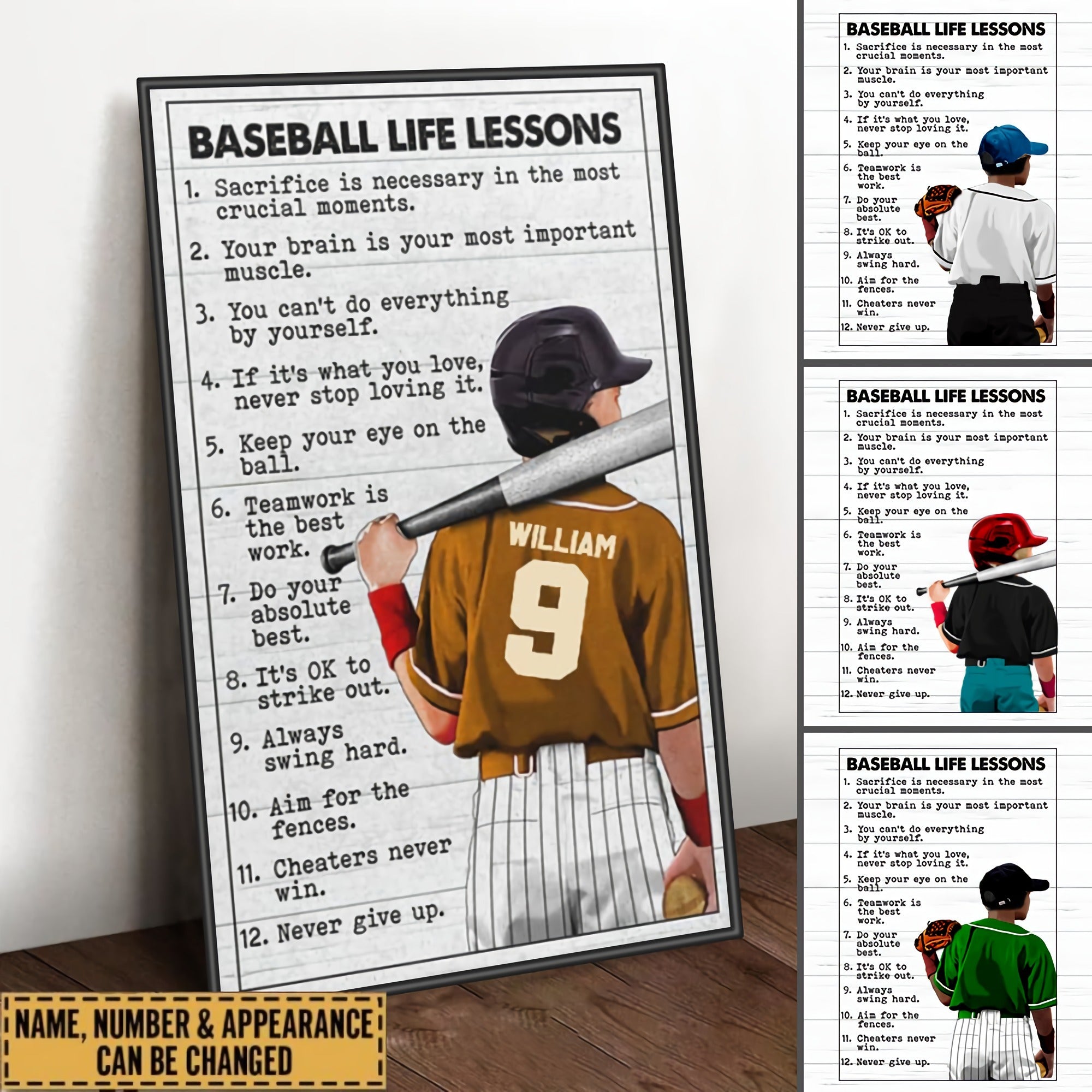 Custom Personalized Baseball Life Lessons Poster - gift for grandson, gift for son