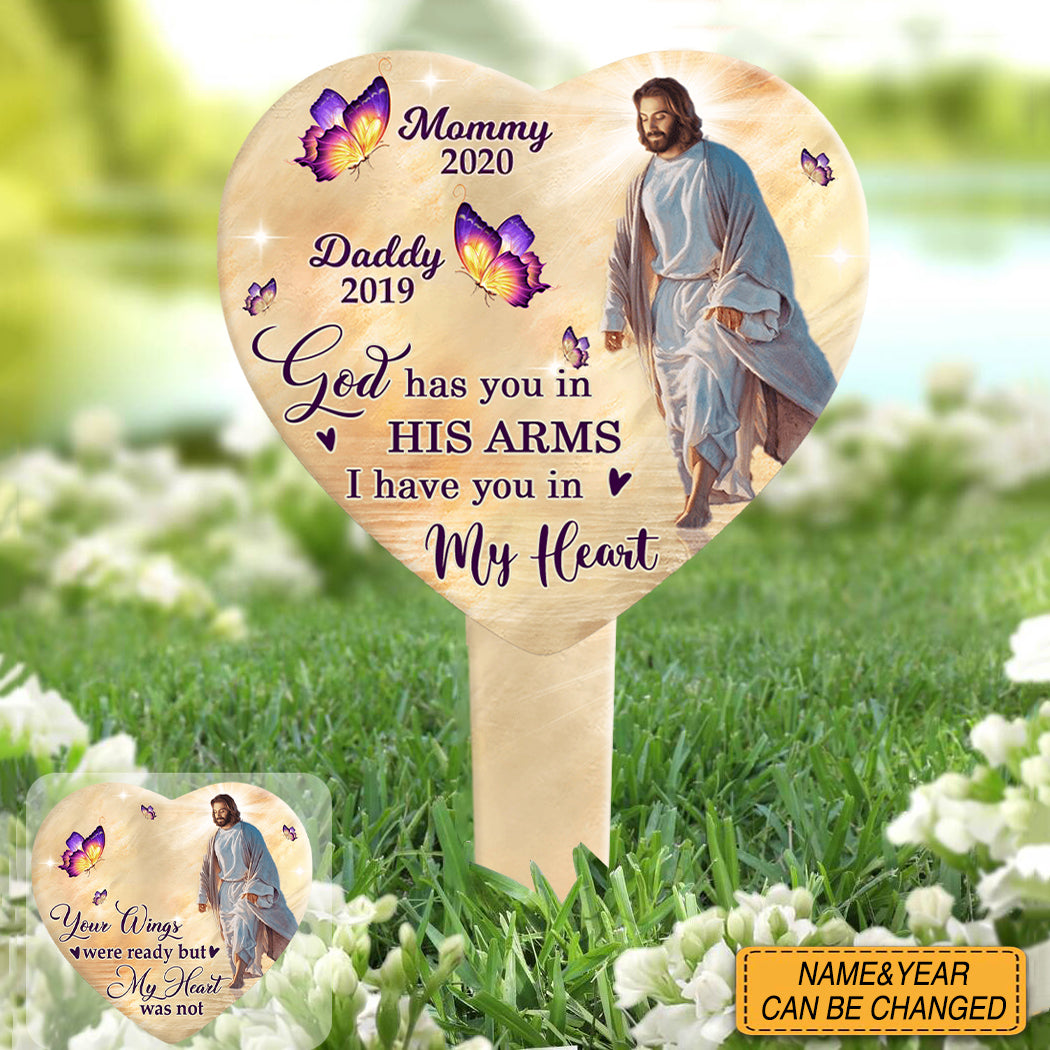 God Has You In His Arms Jesus Butterfly Memorial Gift Personalized Acrylic Plaque Stake