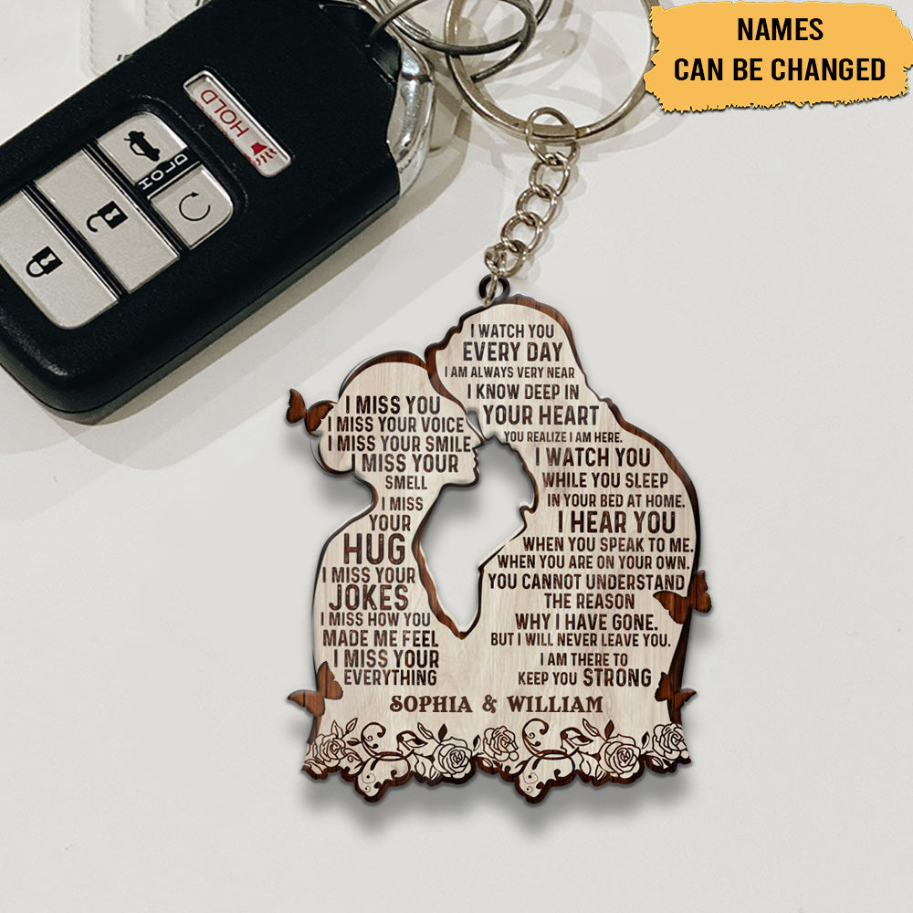 I Miss Your Voice I Miss You Smile Personalized Wooden Keychain