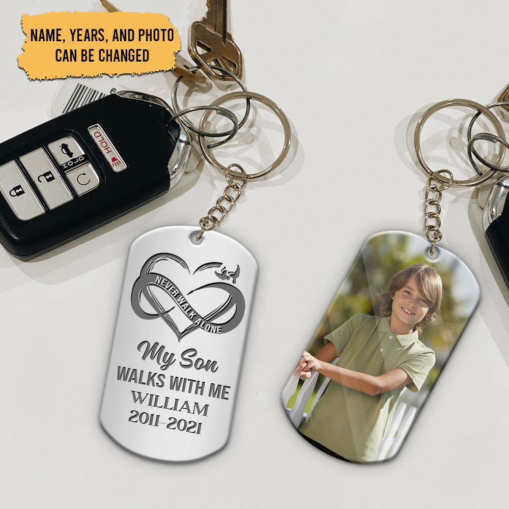 My Love Walks With Me Personalized Upload Photo Stainless Steel Keychain