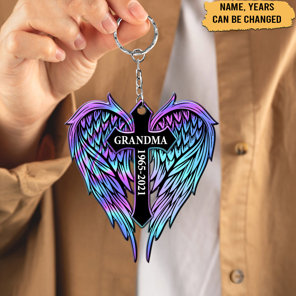 The Cross With Wings Personalized Cut Keychain