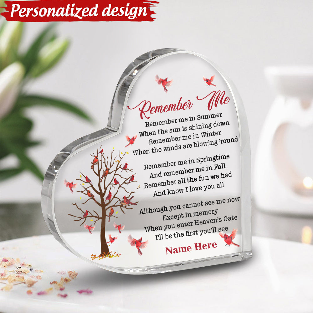 Personalized Memorial Heart Keepsake Remember Me Acrylic Plaque