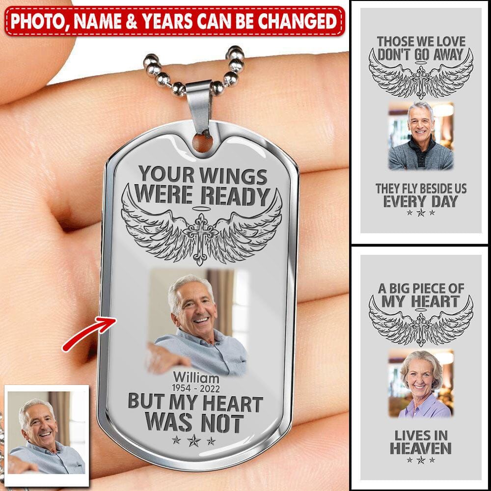 Upload Photo Family Loss Angel Wings Memorial Gift Personalized DogTag Necklace