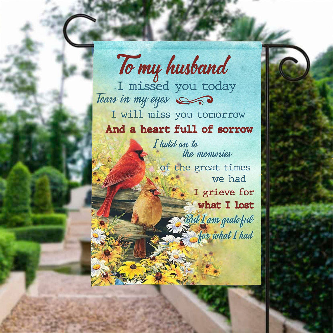 To My Husband Red Cardinal Memorial Flag