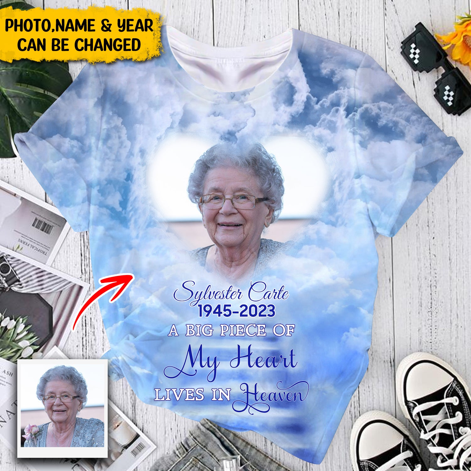 Memorial Upload Photo, A Big Piece Of My Heart Lives In Heaven Personalized T-Shirt