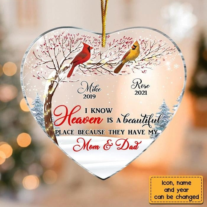 Memo Cardinal I Know Heaven Is Beautiful Heart Ornament