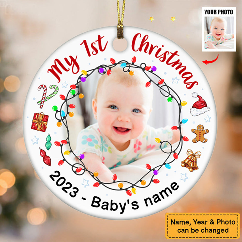 Gift For Baby Newborn My First Christmas Circle Personalized Ceramic Ornament