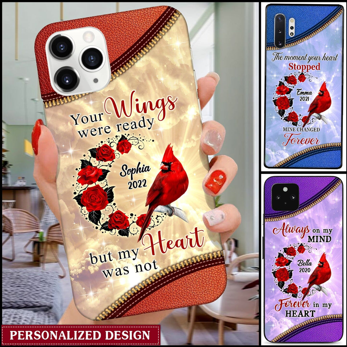 Customized Cardinal Rose Moon Family Loss Memorial Gift Personalized Phone case