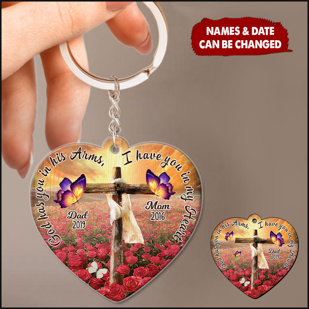 Memorial Gift, God Has You In His Arms, I Have You In My Heart Personalized Acrylic Keychain