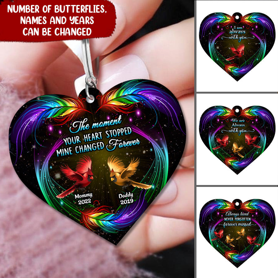 The Moment Your Heart Stopped Mine Changed Forever Cardinal Heart Keychain