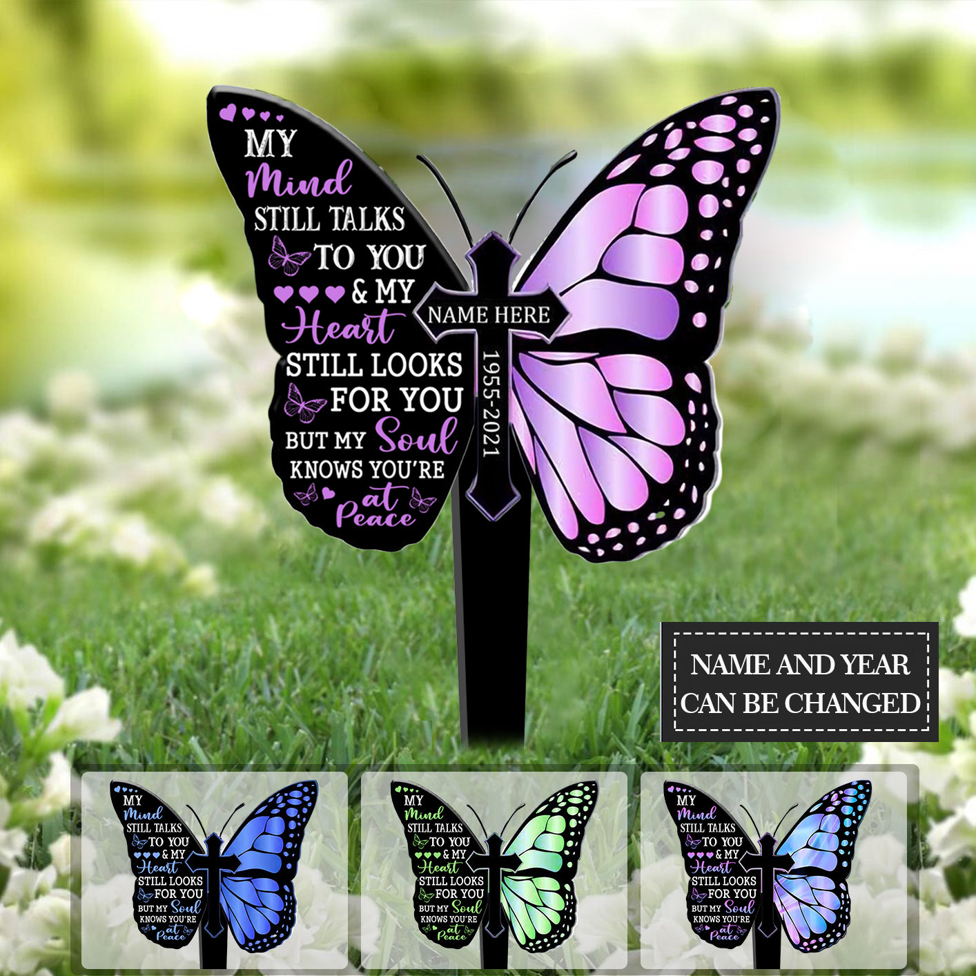 Memorial Butterfly My Mind My Heart My Soul - Memorial Gift - Personalized Custom Heart Acrylic Plaque Stake
