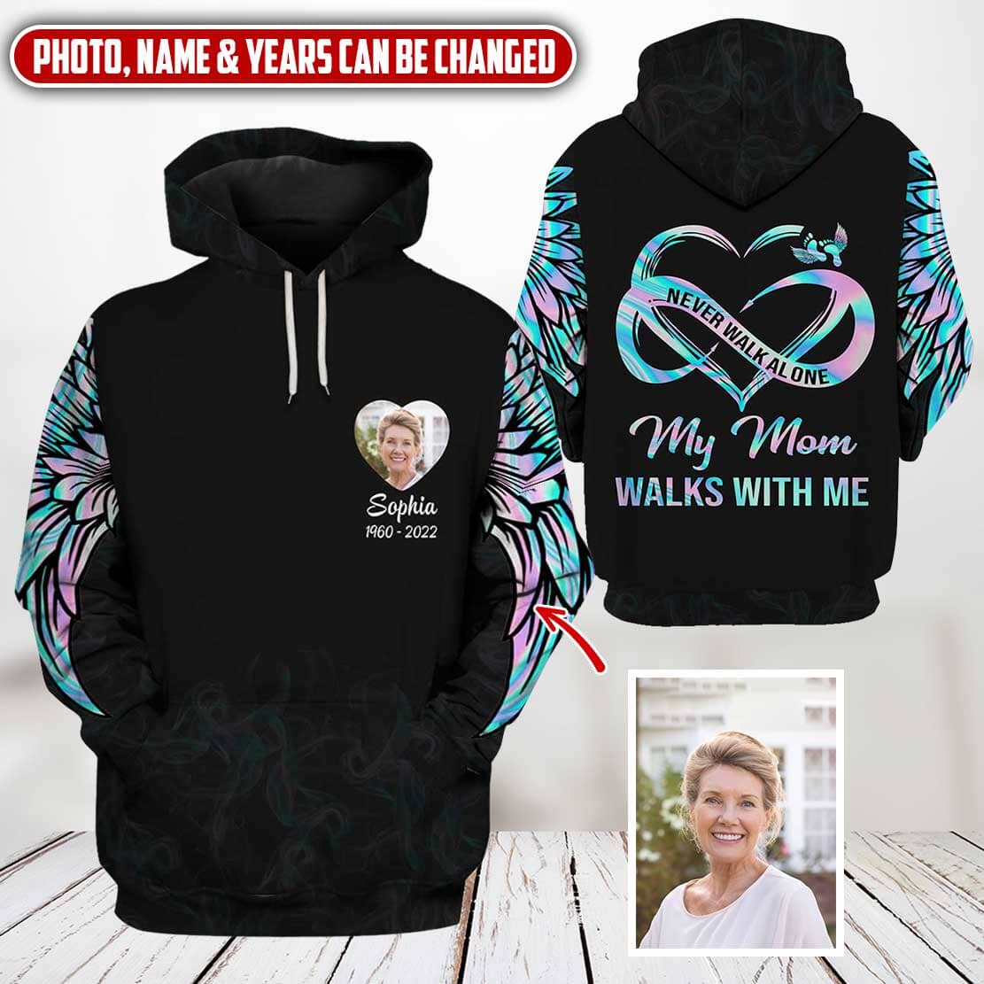 Custom Photo Never Walk Alone My Love Walks With Me Personalized 3D Hoodie