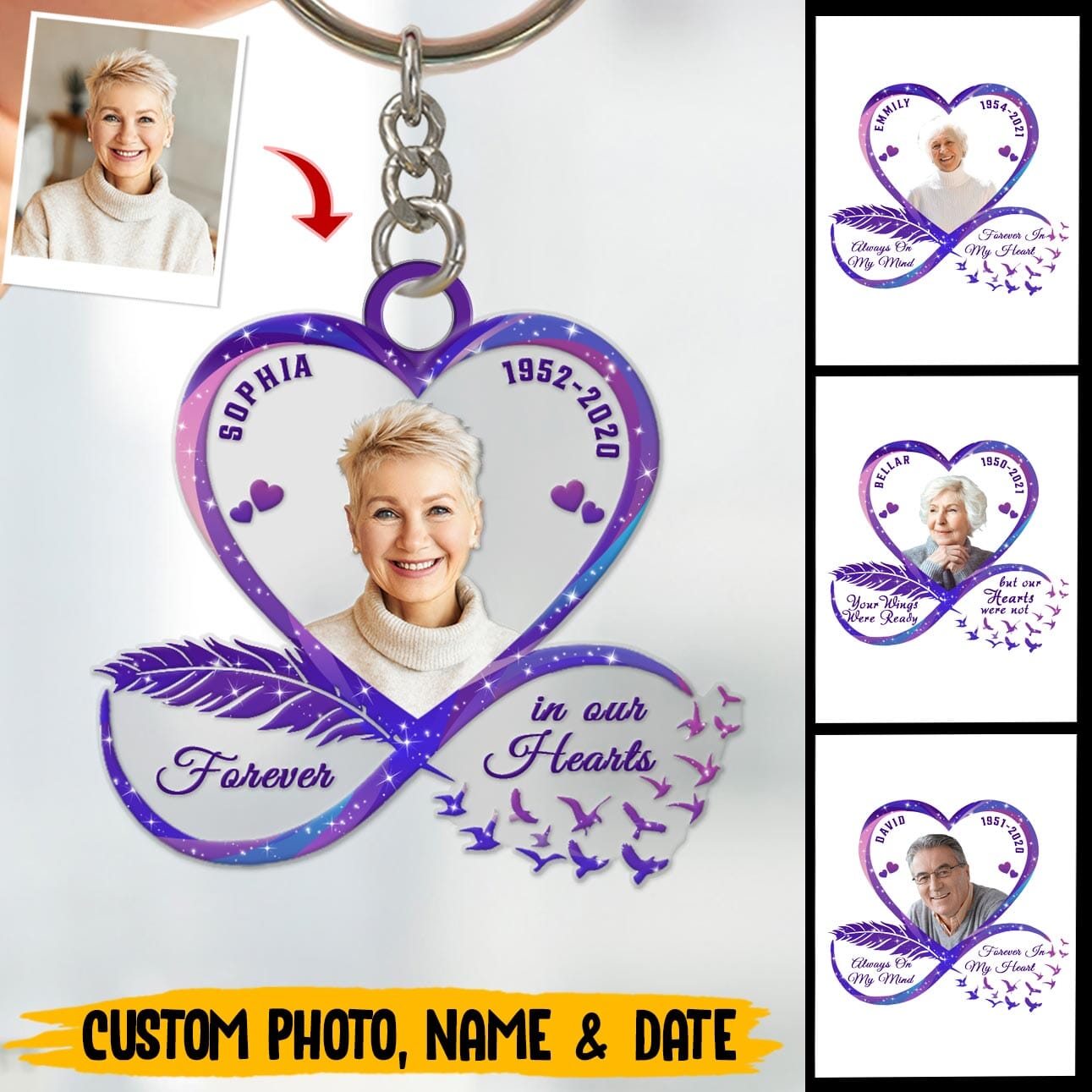 Infinity Heart Memorial Upload Photo Personalized Acrylic Keychain