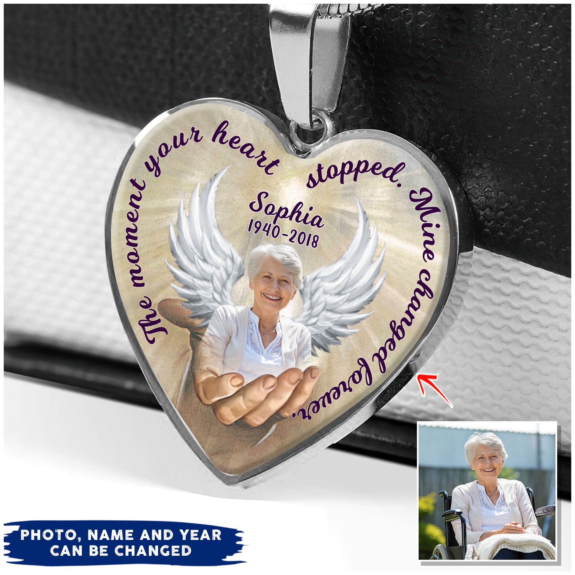Personalized The Moment Your Heart Stopped, Mine Changed Forever Memorial Upload Photo Necklace