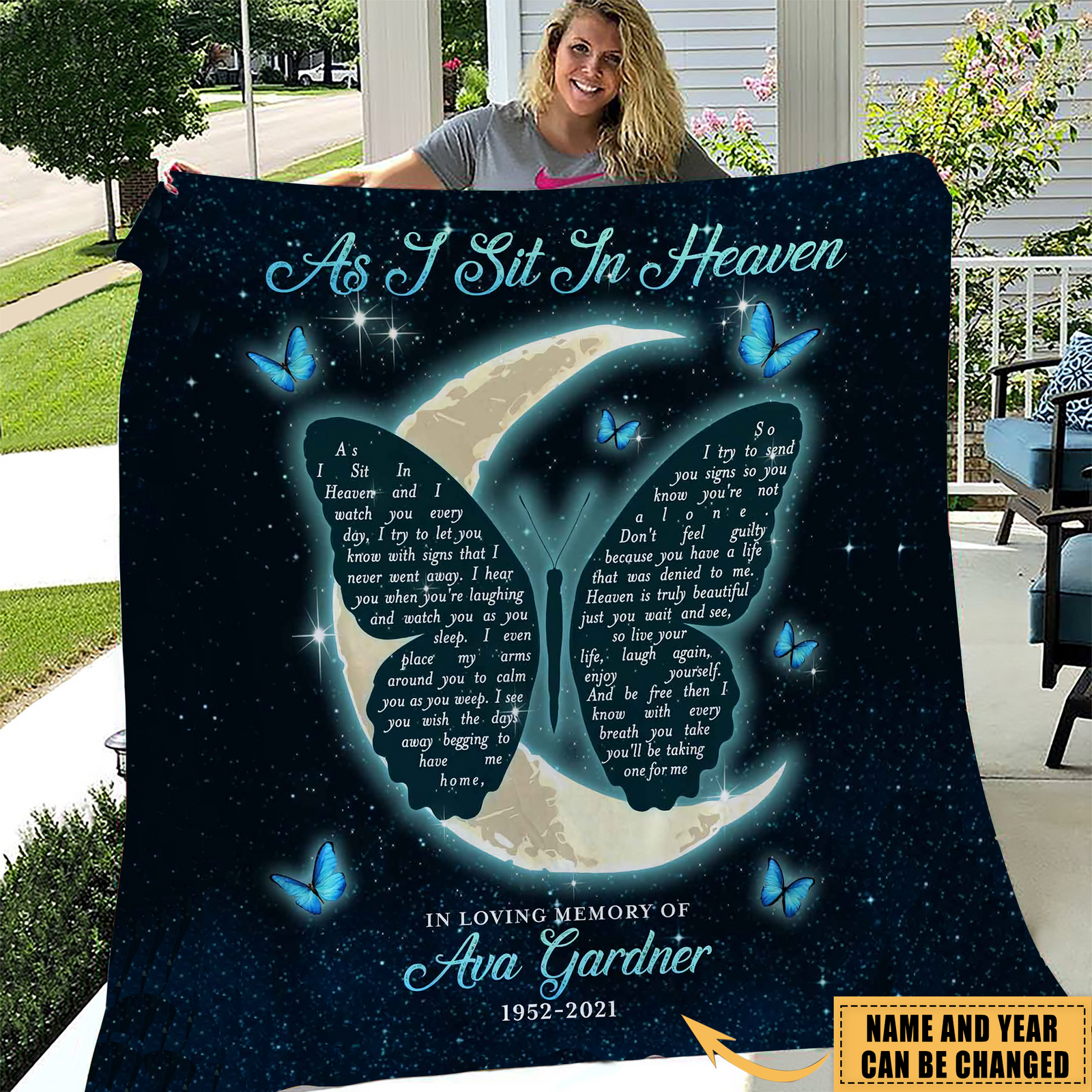 Personalized As I Sit In Heaven Butterfly Memorial Fleece Blanket