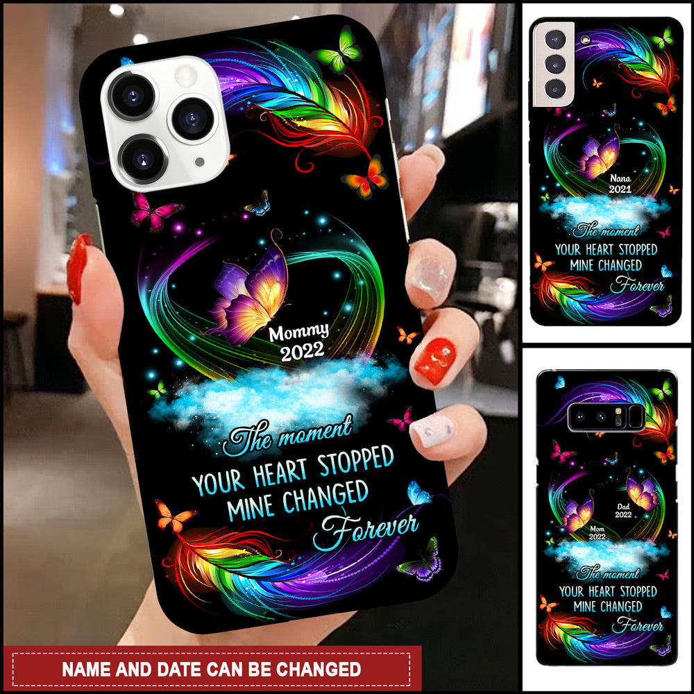 Personalized The Moment Your Heart Stopped Mine Changed Forever Butterfly Feather Phone Case