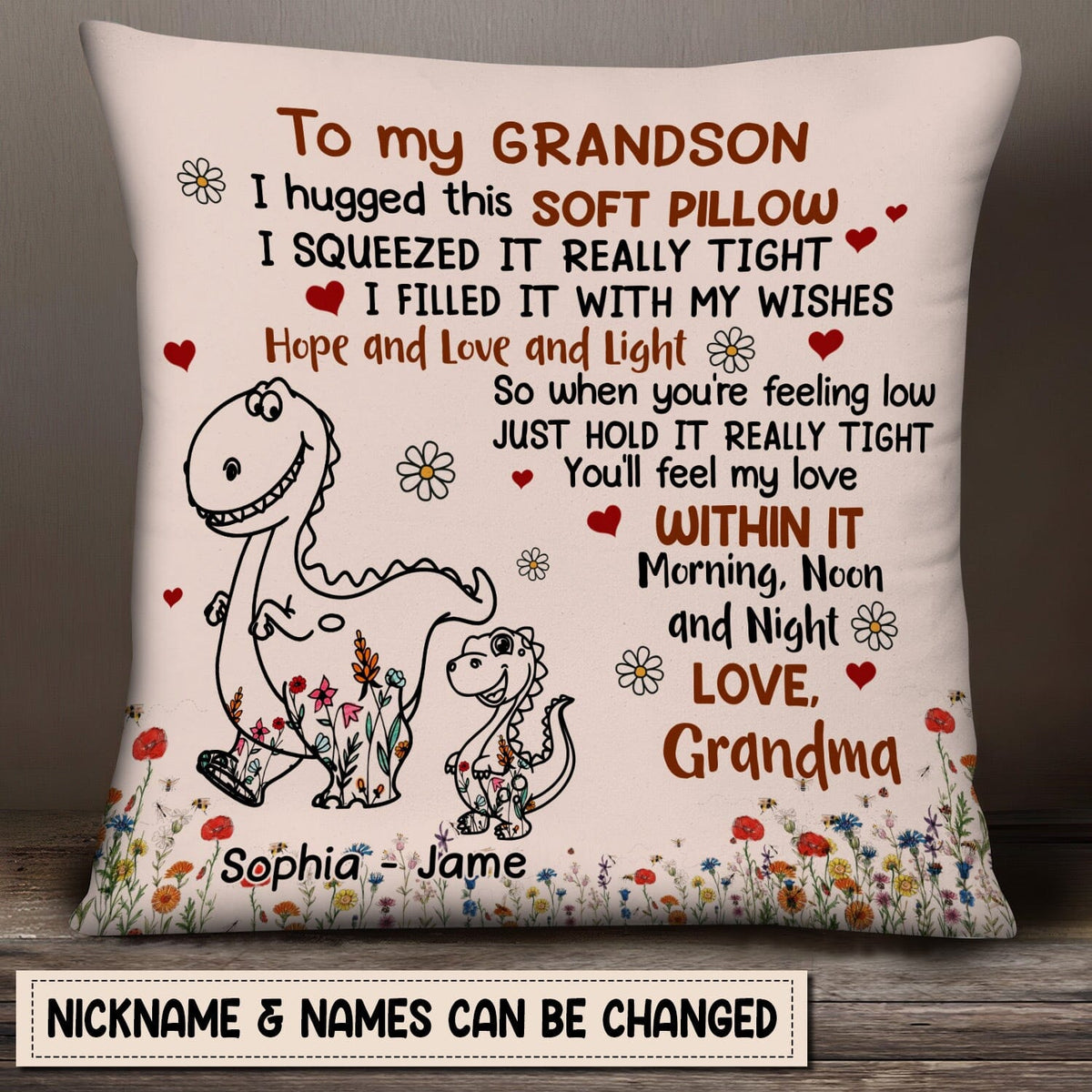 Personalized To My Granddaughter/Grandson Dinosaur Pillow case