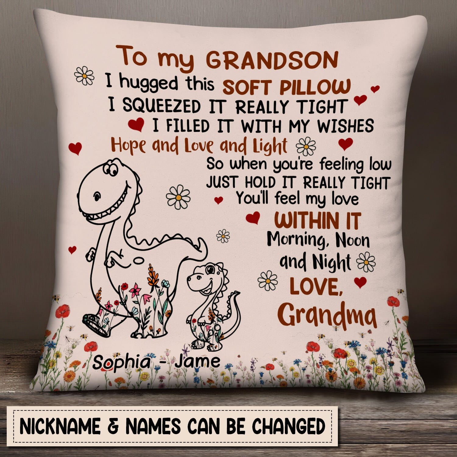 Personalized To My Granddaughter/Grandson Dinosaur Pillow case