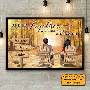 Fall Season Couple Back View Together We Built Life We Love Personalized Horizontal Poster