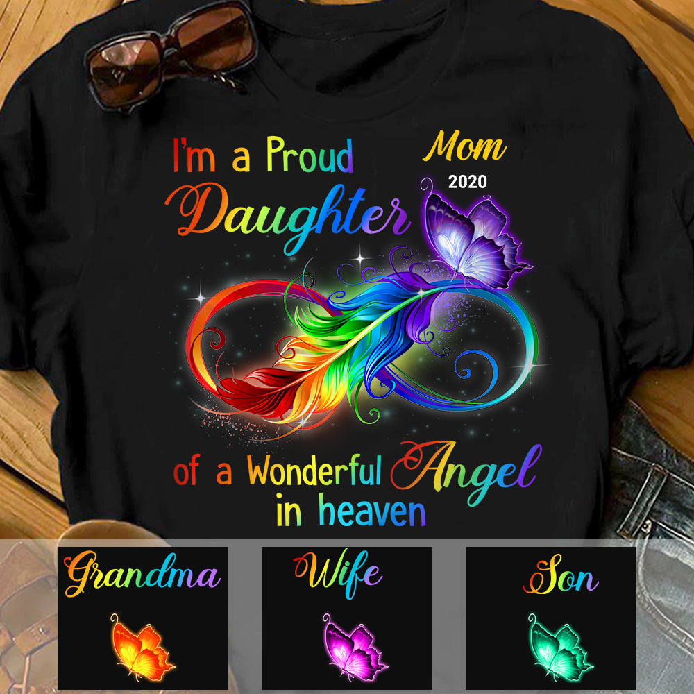 Personalized Family Loss Mom Dad Grandma Grandpa In Heaven Butterfly T-shirt