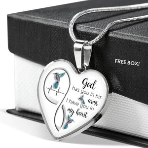 Heart Pendant Necklace-Hummingbird God Has You In His Arms