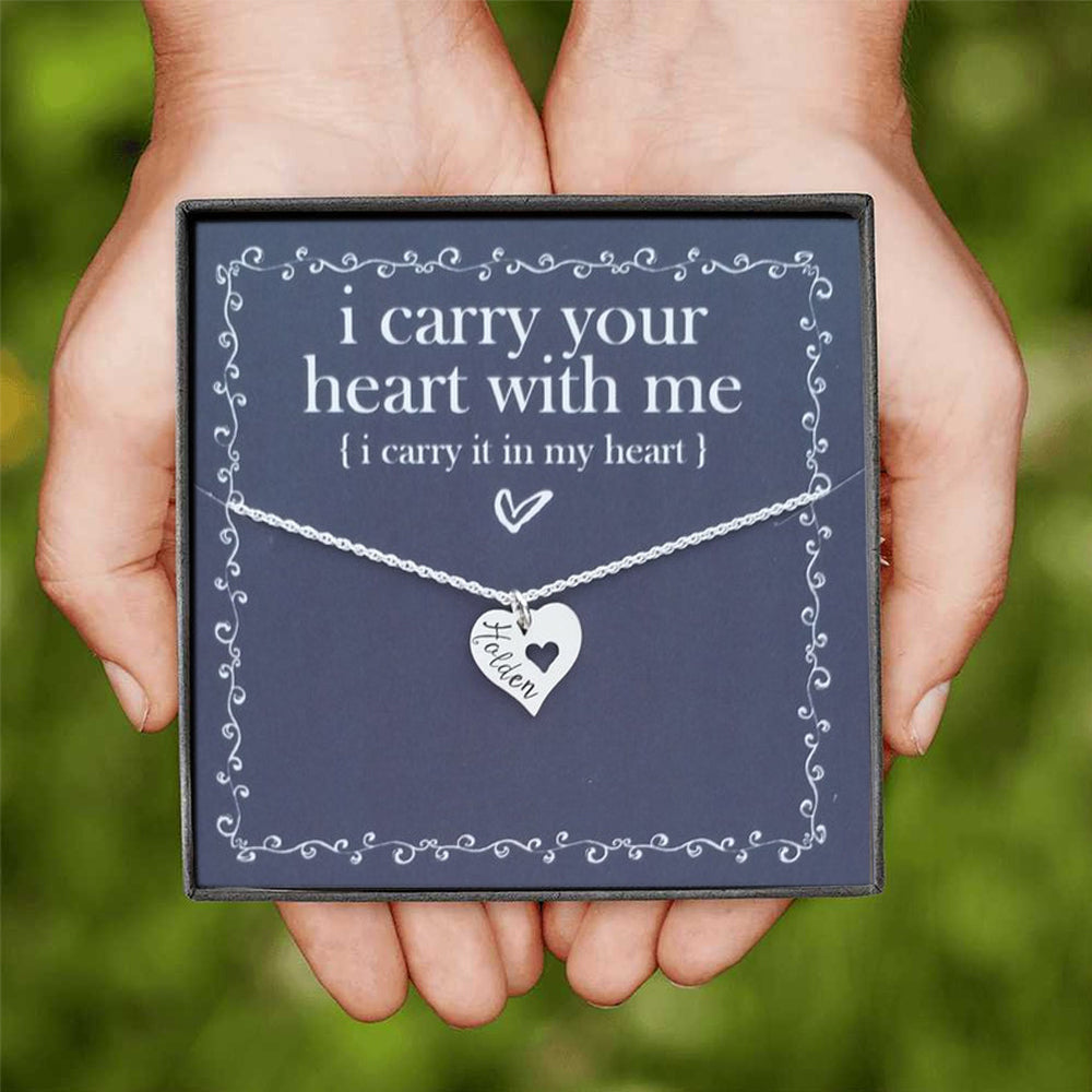 I Carry Your Heart With Me - Personalized Name Necklace - Loved One Memorial Necklace