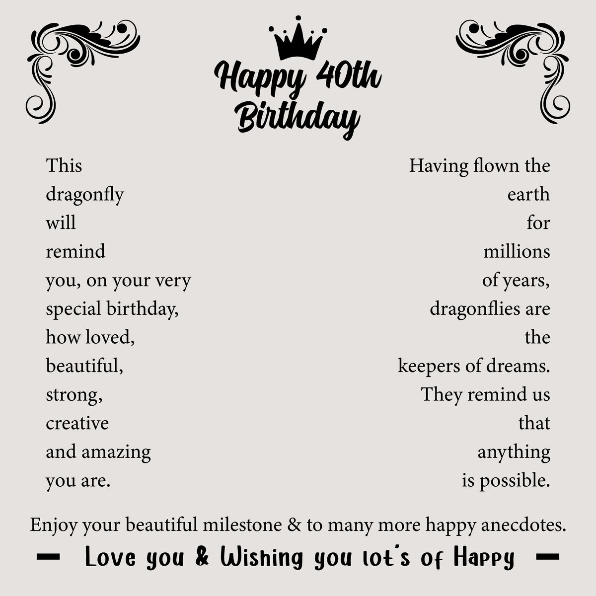 Happy 40th Birthday Dragonfly Necklace