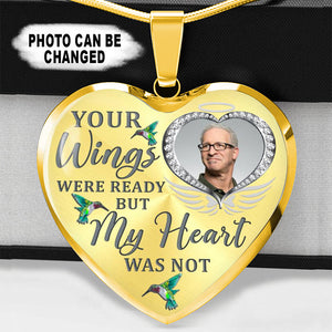 Hummingbird Your Wings Were Ready Personalized Heart Necklace