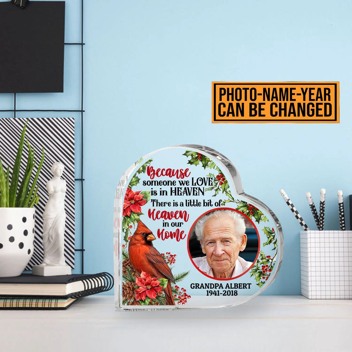 Because Someone We Love Is In Heaven Personalized Heart Acrylic Plaque