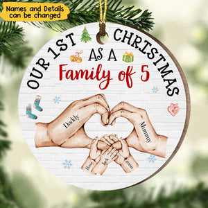 Our First Christmas As A Family Circle Personalized Wooden Ornament