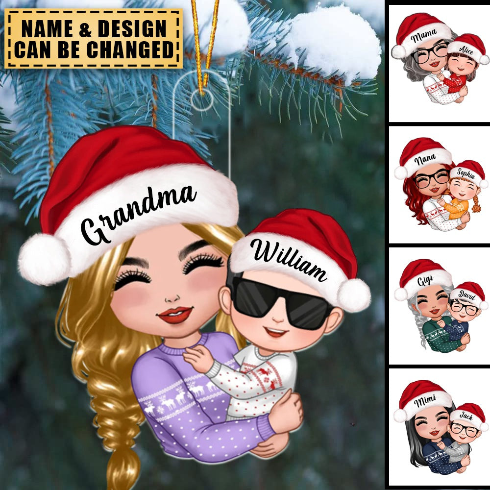 Doll Grandma Mom Hugging Kid - Personalized Christmas Acrylic Ornament