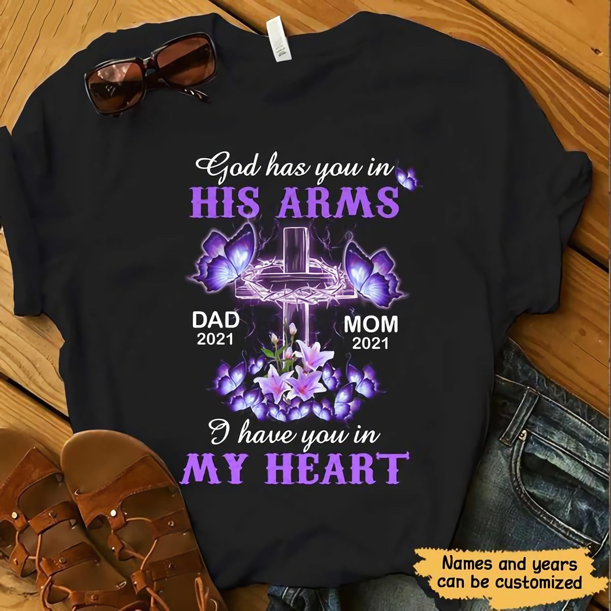Purple Butterflies Cross Memorial Personalized T-shirt