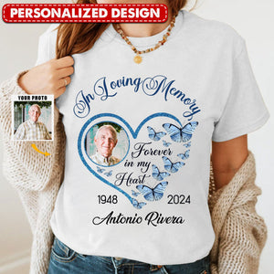 In Loving Memory Sparkling Heart Memorial Butterflies Personalized T-shirt