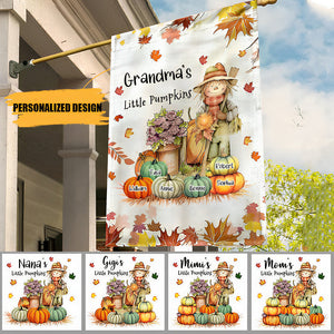 Fall Season Nana's Little Pumpkins Scarecrow Grandma Personalized Flag