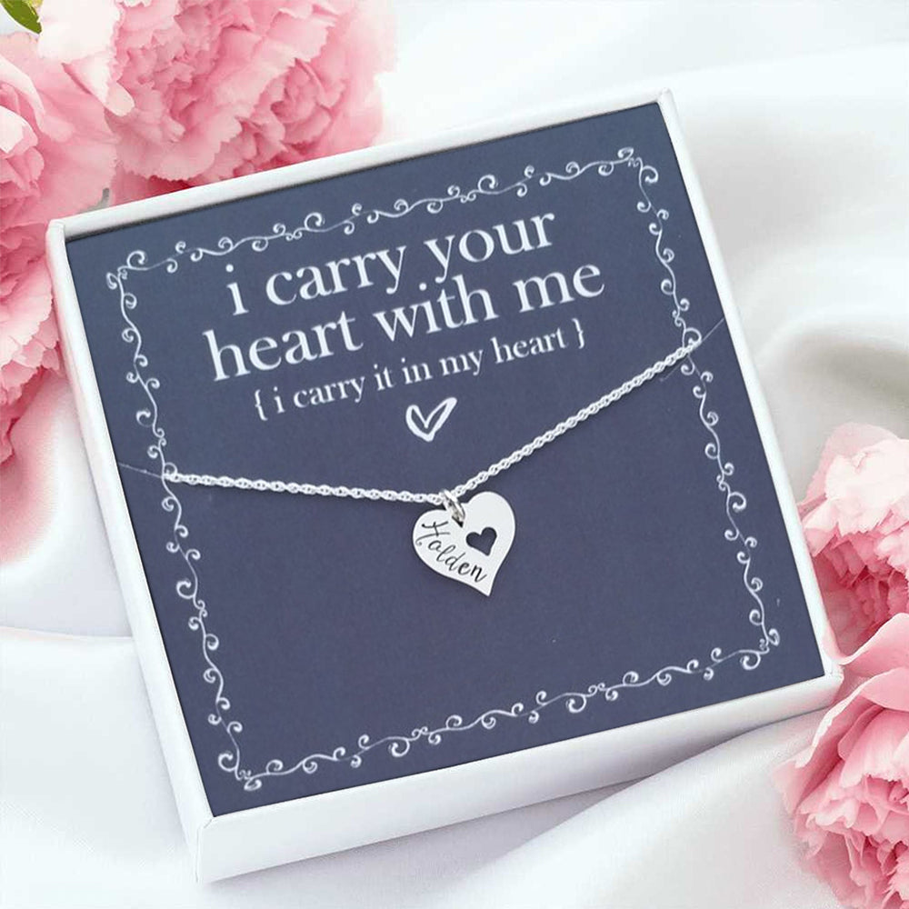 I Carry Your Heart With Me - Personalized Name Necklace - Loved One Memorial Necklace