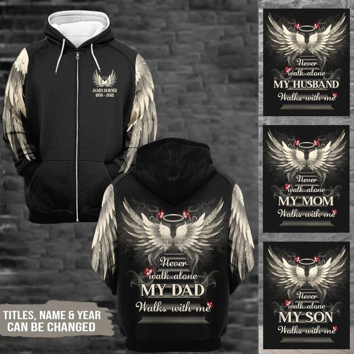 Never Walk Alone Angel Wings Personalized Zipper Hoodie