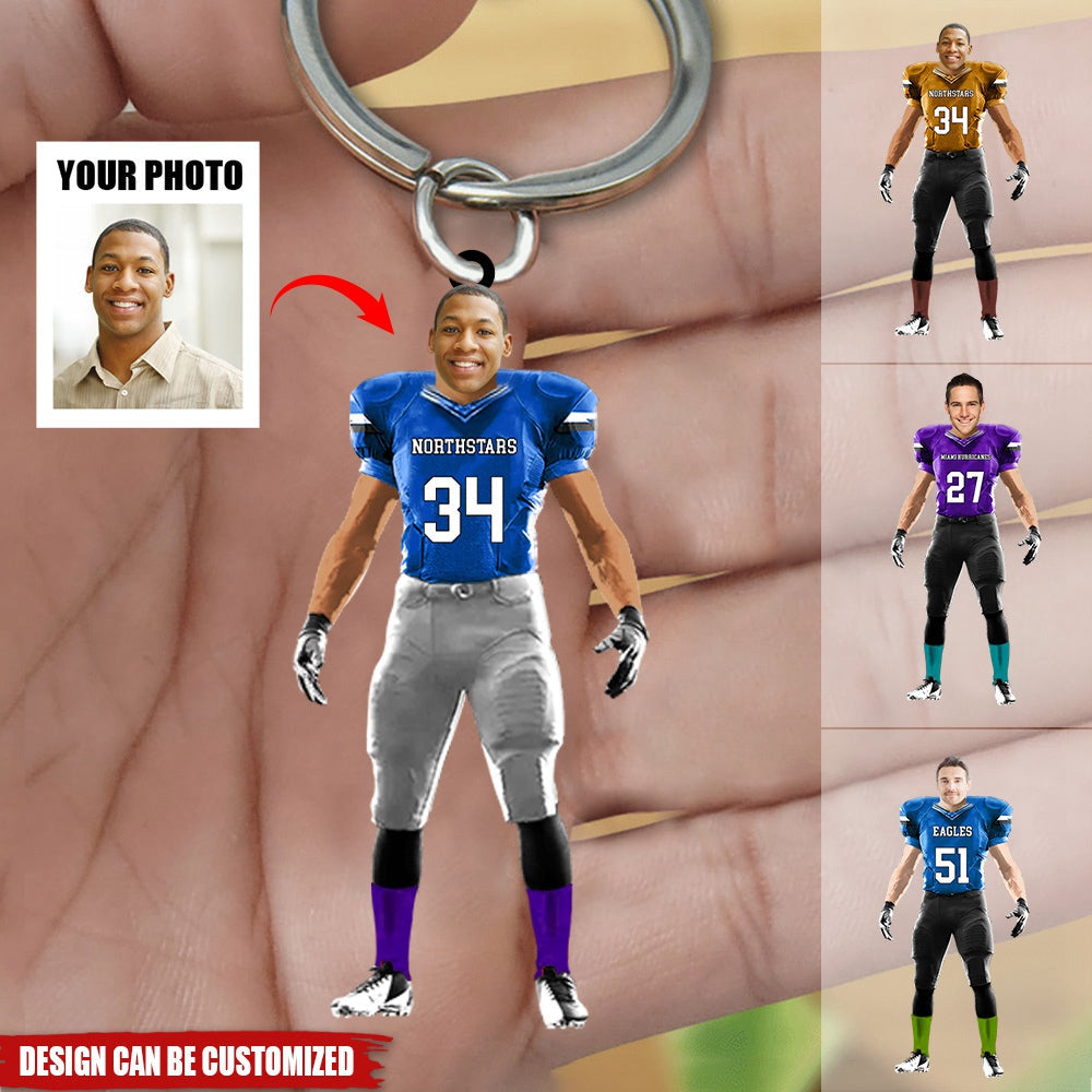 American Football Player Custom Photo Personalized Keychain - HAPPARY
