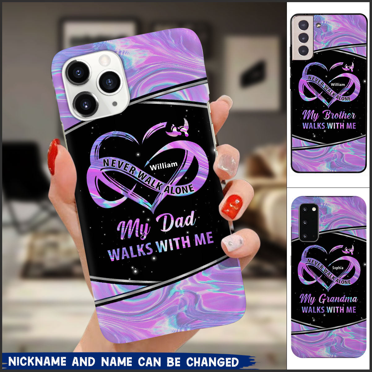 Personalized Never Walk Alone My Love Walks With Me Memorial Glass Phone Case