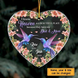 Personalized Heaven Is A Beautiful Place Memo Hummingbird Heart Ornament