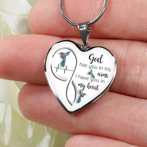 Heart Pendant Necklace-Hummingbird God Has You In His Arms