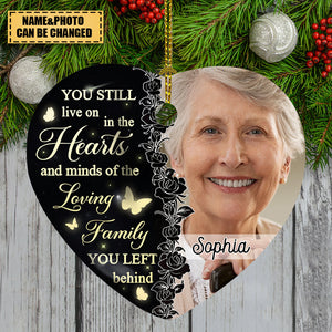 You Still Llive On in the Hearts and Minds Personalized Custom Heart Ceramic Christmas Ornament