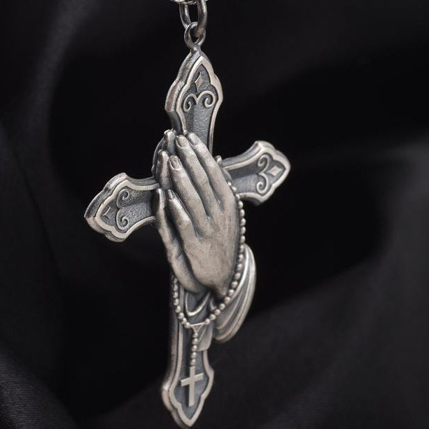 Praying Hands Cross Two-Tone Necklace Charm in 10K Gold | Banter