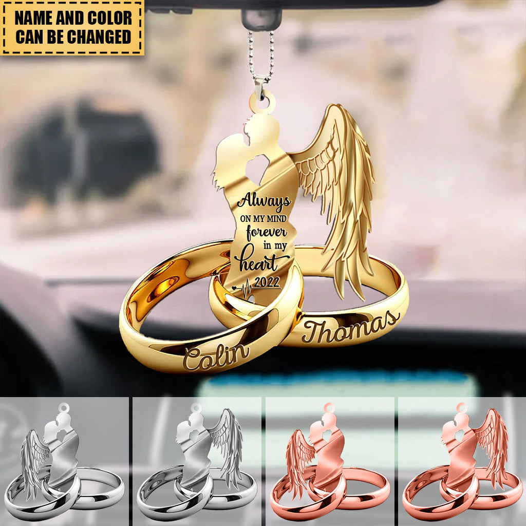 Customized Husband Wife With Wings Wedding Rings Personalized Acrylic Ornament