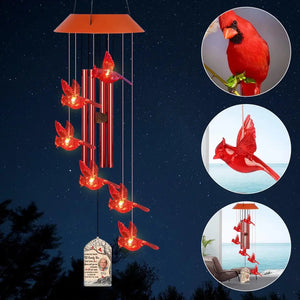 Personalized Cardinal LED Solar Wind Chime - Memorial Gift - A Limb Has Fallen