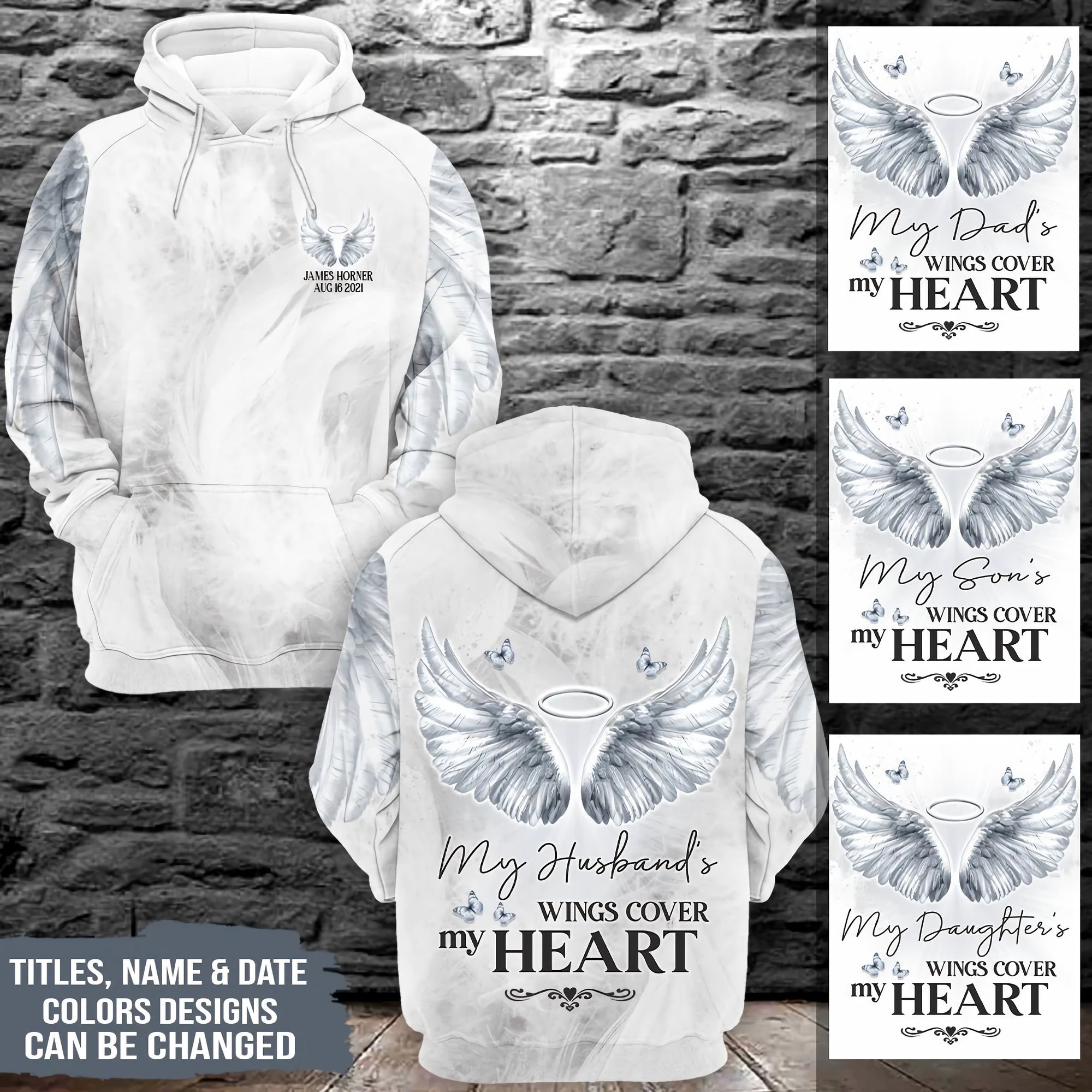 My Angel's Wings Cover My Heart Personalized All Over Print Hoodie