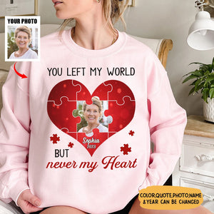 Memorial Upload Photo Heart, You Will Always Be My Missing Piece Personalized Sweatshirt